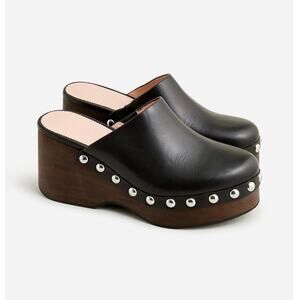 J. Crew Women's Leather Slip-On Studded Platform Clogs Bohemian Black Size 8.5